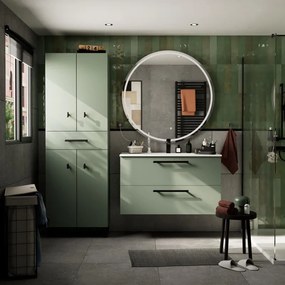 Mobile bagno sospeso con lavabo L 100 x H 57,7 x P 45 cm verde matt truciolare 2 cassetti | Remix