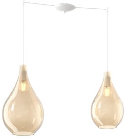 Lampadario Contemporaneo Drop 2.0 Metallo Bianco Vetro Ambra 2 Luci E27