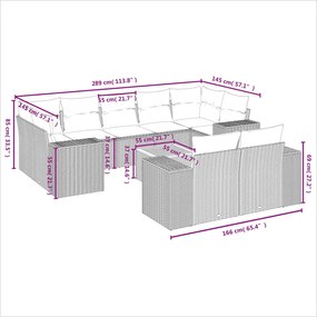 Set divano da giardino 10 pz con cuscini grigio in polyrattan