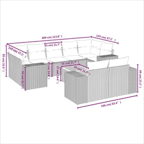 Set divano da giardino 10 pz con cuscini grigio in polyrattan