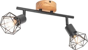 Faretto nero con legno girevole e inclinabile 2 luci - Mosh