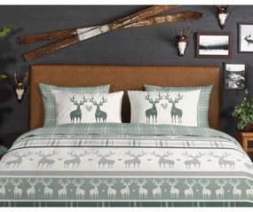 Set lenzuola letto matrimoniale in flanella verde-crema 200x220 cm Bjirk - Good Morning