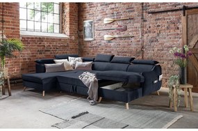 Divano letto angolare a U in velluto blu scuro (angolo sinistro) Sweet Harmony - Miuform