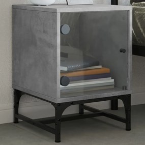 Comodino Con Anta İn Vetro Grigio Cemento 35x37x50 Cm /