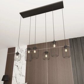 Sospensione Minimal Industrial Vander 6 Luci Lineari Nera