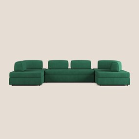 Liberty divano panoramico con pouf estraibile e schienali movibili in tessuto morbido impermeabile T02 verde
