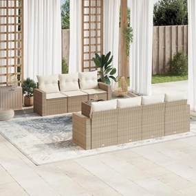 Set Divano da Giardino 8 pz con Cuscini Beige in Polyrattan