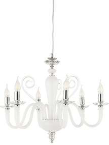Lampada a sospensione DEBUSSY in vetro lavorato a mano D72 cm bianco satinato 6 LUCI