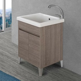 Mobile Lavatoio 60x50 cm linea Way rovere scuro con vasca e strofinatoio