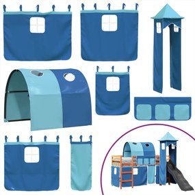 Letto a soppalco con torre bambini blu 90x190cm massello pino