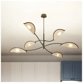 Lampadario a Sospensione in Acciaio e Tessuto LOTUS 6 Nero 6xE14 Colore del corpo Nero e Rattan