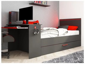 Letto a scomparsa gamer 2 x 90 x 200 Con scrivania LED Antracite e Rosso + Rete - VOUANI