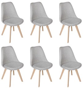MARIANNE - set di 6 sedie moderne imbottite in tessuto con gambe in legno