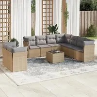 Set Divano da Giardino 10 pz con Cuscini Beige in Polyrattan 3249688