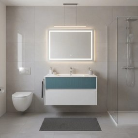 Mobile da bagno sospeso sotto lavabo Niwa 2 cassetti L 89.5 x H 50 x P 45.5 cm bianco e blu pacifico cannettato