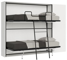 Letto a scomparsa matrimoniale orizzontale Kando con libreria multifunzionale, L.266,5 P.39,2 H.190,8 cm (aperto P.106 cm) / Bianco Frassino