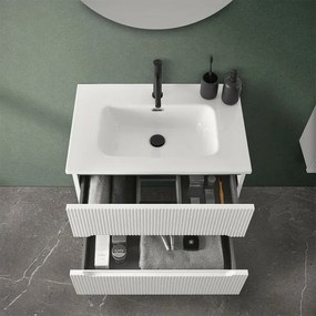 Mobile bagno sospeso 80 cm bianco opaco cannettato con specchio Bali