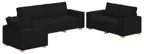 Set divano a 3 pezzi con cuscini in tessuto nero