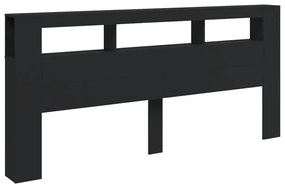 Testiera led nera 220x18,5x103,5 cm legno multistrato