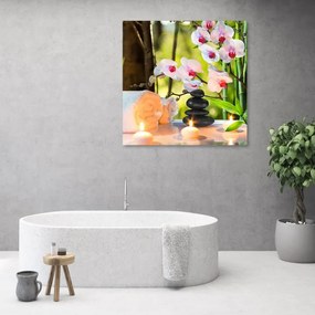 Quadro su tela, Candele spa e fiori di orchidea  Dimensioni 30x30