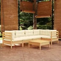 Set Divani da Giardino 6 pz con Cuscini Crema in Massello di Pino 3096388