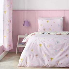 Set copripiumino e federa da bambini rosa/color crema per letto singolo 135x200 cm Happy Horses – Catherine Lansfield
