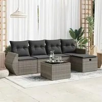 Set Divano da Giardino 6 pz con Cuscini Grigio in Polyrattan 3325576