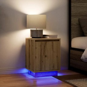 Comodini Con Luci A Led 2 Pz Rovere Artigianale 38x34x50 Cm /