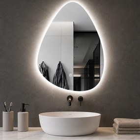 Specchio a Goccia 60x70 cm LED a 3 Colori Dimmerabile Accensione Touch...