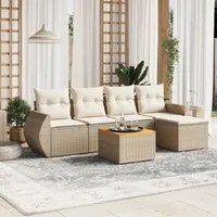 Set Divano da Giardino 6 pz con Cuscini Beige in Polyrattan 3224980