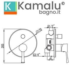 Kamalu - miscelatore doccia a incasso con deviatore finitura cromata | ele-180dd