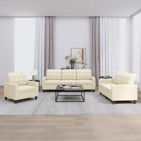 Set Di Divani 3 Pz Con Cuscini Crema İn Similpelle /