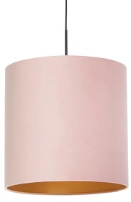 Lampada a sospensione con paralume in velluto rosa con oro 40 cm - Combi