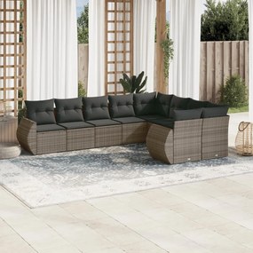 Set divano da giardino 9 pz con cuscini grigio in polyrattan