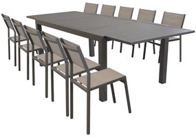 DEXTER - set tavolo in alluminio cm 200/300 x 100 x 74 h con 10 sedie Aulus