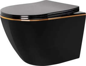 Vaso WC sospeso Rea CARLO Mini Rimless Duroplast Flat Black Gold Edge