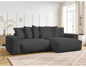 Divano angolare grigio scuro allungabile e con contenitore rivestito in velluto a coste Voltaire – Bobochic Paris