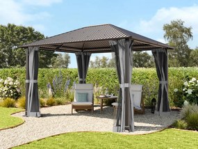 TOOLPORT Gazebo da giardino 3x3,65m, Hardtop, 4 teli laterali, grigio - (300221)