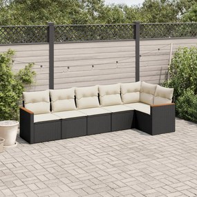 Set divano da giardino 6 pz con cuscini nero in polyrattan