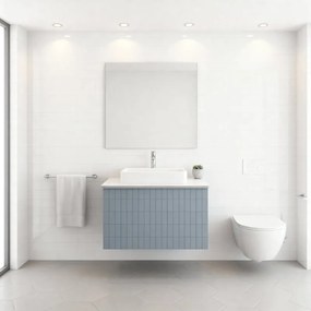 Mobile da bagno sospeso sotto lavabo Pixel grid 1 cassetto L 60 x H 40 x P 45.5 cm blu indaco e maniglia alluminio brillante