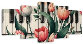 Quadri 5 pezzi – Note floreali di primavera sui tasti del pianoforte