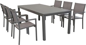 DEXTER - set tavolo in alluminio cm 200/300 x 100 x 74 h con 6 poltrone Venus