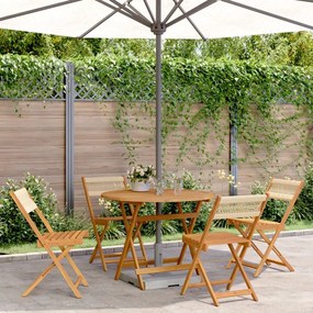 Set Pranzo Da Giardino 5 Pz Beige Polipropilene/ Legno Massello /