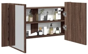Armadietto Specchio Con Led Rovere Marrone 90x12x45cm Acrilico /