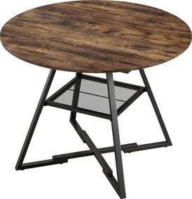Tavolo da Pranzo 4 Posti Ø100x76 cm Stile Industriale con Ripiano in Metallo Marrone Rustico...