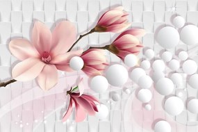 Carta da parati autoadesiva – Magnolia con elementi astratti