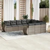 Set Divano da Giardino 10 pz con Cuscini Grigio in Polyrattan 3221889