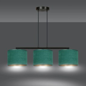 Lampadario 3 Luci Ganesha In Acciaio Nero E Paralumi In Tessuto Verde