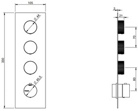 Treemme 22mm miscelatore doccia termostatico senza parte incasso 3 uscite parti esterne inox satinato