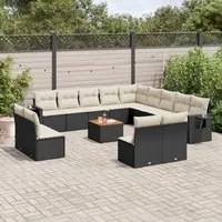 Set Divani da Giardino 14pz con Cuscini in Polyrattan Nero 3257148